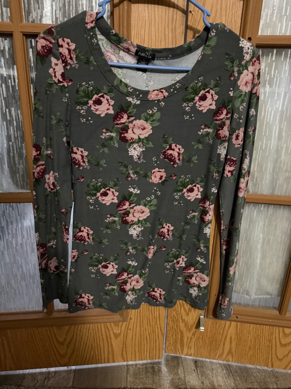 rue21 Olive Floral Long Sleeve Tee